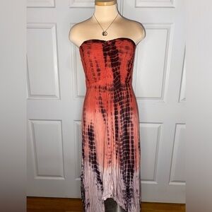 Raviya Strapless Orange Tie-Dye Maxi Dress Coastal Cowgirl Festival, Boho